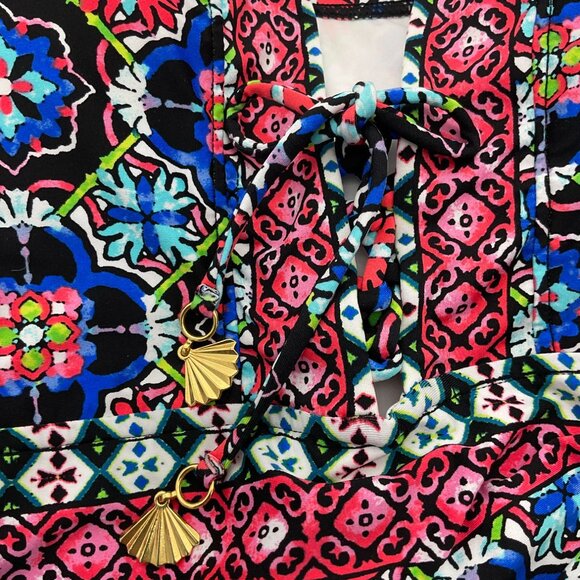 La Blanca Casa Azul Colorful Tiles 1-pc Swimsuit Tie Front w/accents Sz 16 NWT - Picture 10 of 12